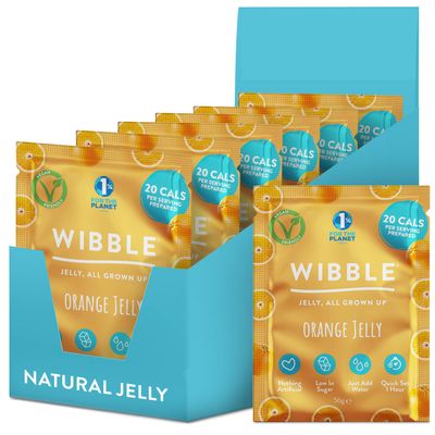 Wibble Jelly Crystals, Orange Natural Jelly Powders, 6 Pack, Low Sugar, Plant-Based, Low Calorie Snack, Healthy Dessert, Serves 4, Vegetarian Jelly Crystals, Vegetarian Jello Powder, Jello,
