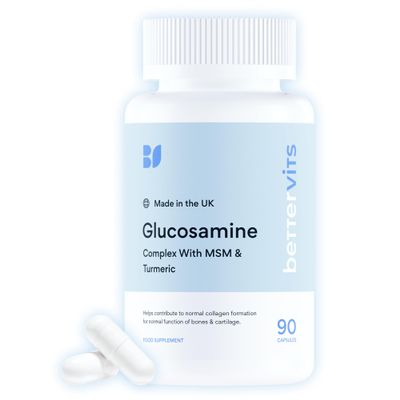 Bettervits Glucosamine Complex with MSM, Turmeric & Vitamin C | Glucosamine and Chondroitin High Strength | Joint Care Supplements for Men & Women | Supports Mobility & Flexibility - 90 Tablets
