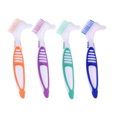 4 Pieces Denture Cleaning Brush Double Sided Denture Toothbrushes Portable False Teeth Brush, 4 Colors