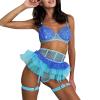 UIVHLW Chemises & Negligees Transparent Mesh Lace Stitching Jacquard Craftsmanship Women's Underwear Set Blue view 1