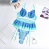 UIVHLW Chemises & Negligees Transparent Mesh Lace Stitching Jacquard Craftsmanship Women's Underwear Set Blue view 4