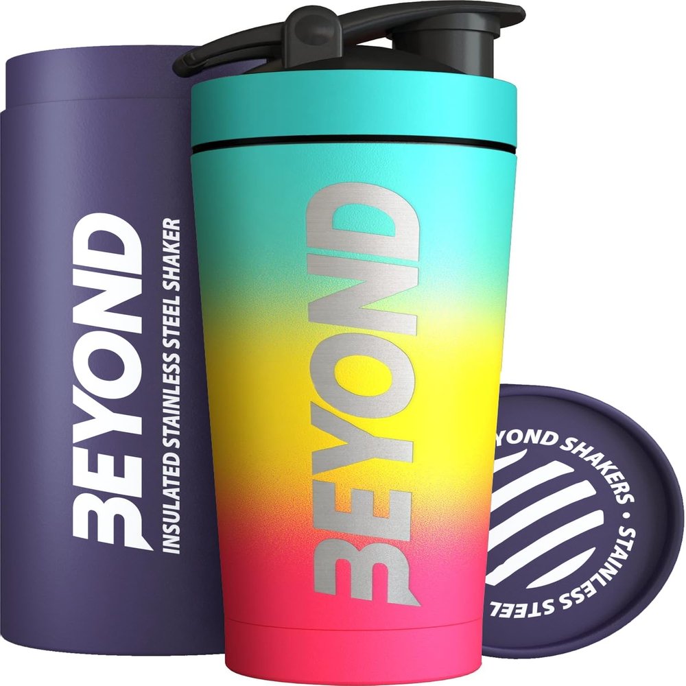 Beyond Shakers Insulated Metal Protein Shaker, Stainless Steel Supplement Bottle - BPA Free for Gym 735ml in Beach