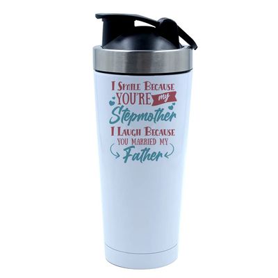 Getagift 500ml Aluminium Shaker Bottle for Supplement Shakes - Easy Clean, Durable Cup Mothers Day, I Smile Because You're My Step Mother Birthday, Christmas, Secret Santa. (White)