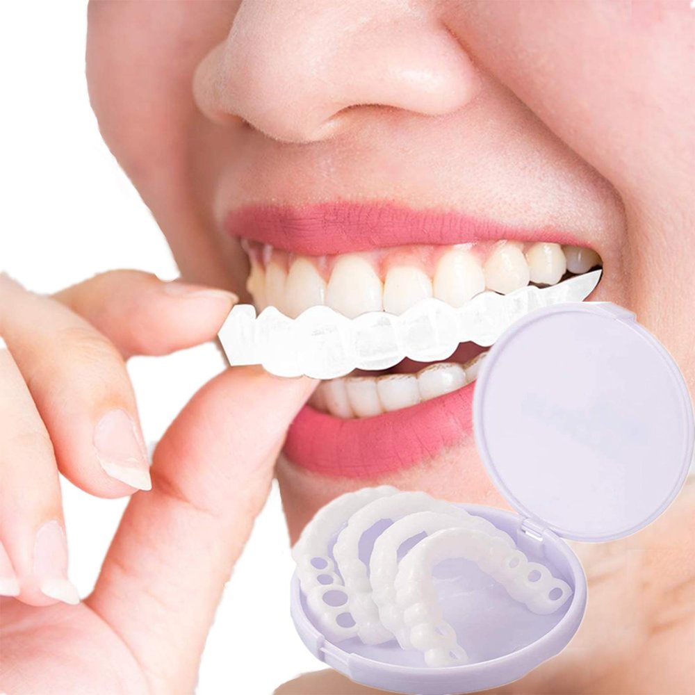 2 Pairs Cosmetic Veneers Teeth Temporary Dentures Fake Teeth Instant Veneer Teeth Top and Bottom Smile Snap on Veneers Comfort False Teeth Braces Whitening Tooth Repair Kit for Men and Women