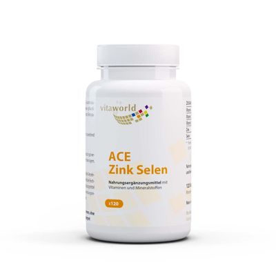 Vita World ACE Zinc + Selenium 120 Capsules Vegan Supplemented with Vitamins A, C and E in Optimal Dosage Made in Germany