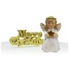 Anniversary House 2pcs Christmas Cake Toppers Set - Nativity Angel Resin Topper & Gold Merry Christmas Motto - Traditional Non-Edible Yule Log Decorations - Festive Bakes Decor view 1