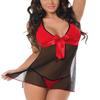 Tongari Women's Polyester, Spandex & Poly Cotton Solid Above Knee Baby Doll Lingerie (Black-Red Free-Size) view 1