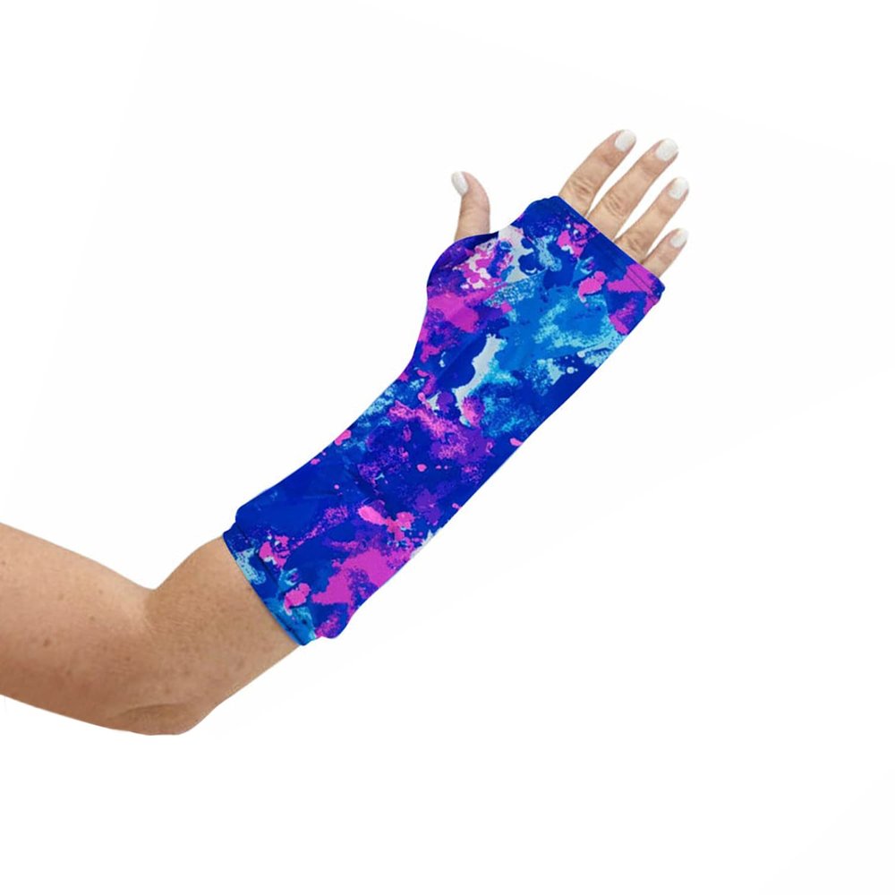CastCoverz! Designer Arm Cast Cover - Splatter Blue - Large Short: 13" Length X 13" Circumference - Removable and Washable - Made in USA