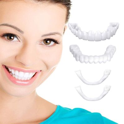 2 Pairs Instant Veneers Dentures Cosmetic Braces, Reusable Snap on Teeth, Quick Smile Instant Whitening Veneers Teeth Top And Bottom Beauty Tool Teeth for Men Women