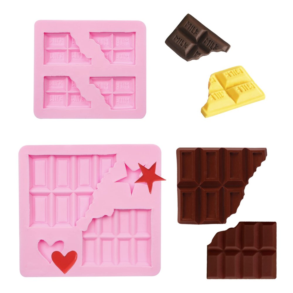 Chocolate Silicone Molds, 2 Pcs of Half Chocolate Shape Fondant Molds for Cake Decor, Cupcake Topper, Candy Soap Clay Decoration