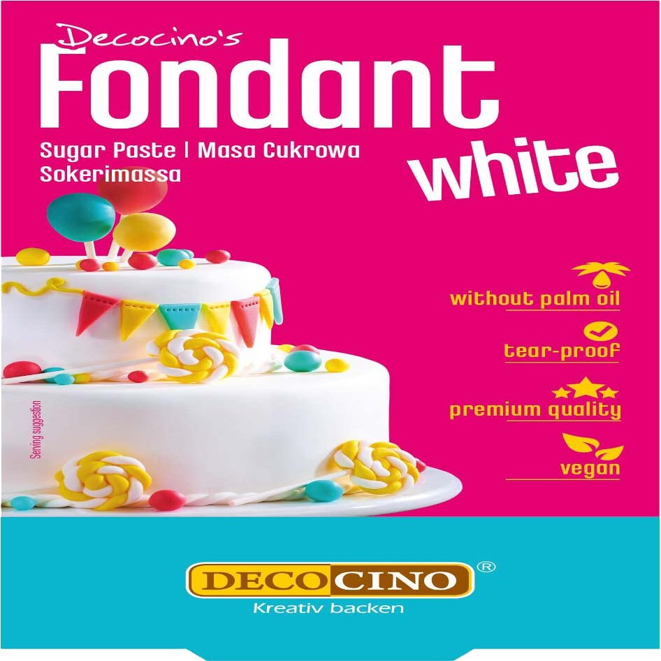 DECOCINO Fondant White - 250 g - ideal for decorating cakes, cupcakes - palm oil free & vegan
