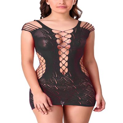 Women's Polyamide Spandex Solid Above Knee Baby Doll Lingerie (Black Free-Size)