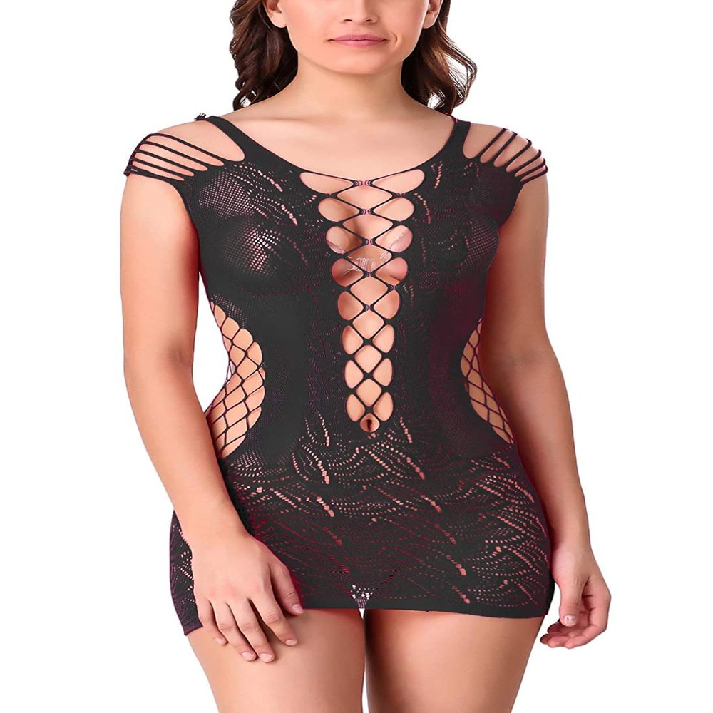 Women's Polyamide Spandex Solid Above Knee Baby Doll Lingerie (Black Free-Size)