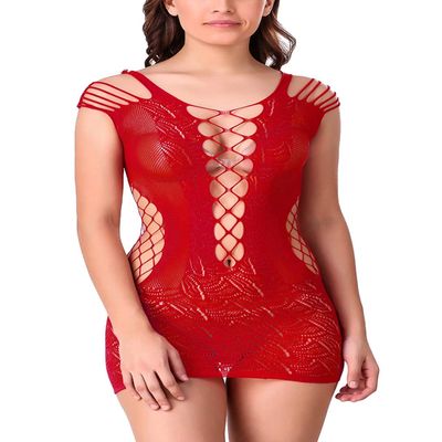 Women's Polyamide Spandex Solid Above Knee Baby Doll Lingerie (Red Free-Size)