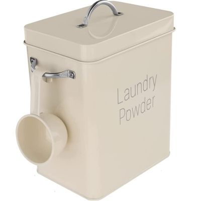 Revneey Detergent Box, 4L Washing Powder Storage, Airtight Steel Container with Dosing Spoon, Versatile Food Grade Storage for Powder, Rice, Pet Food