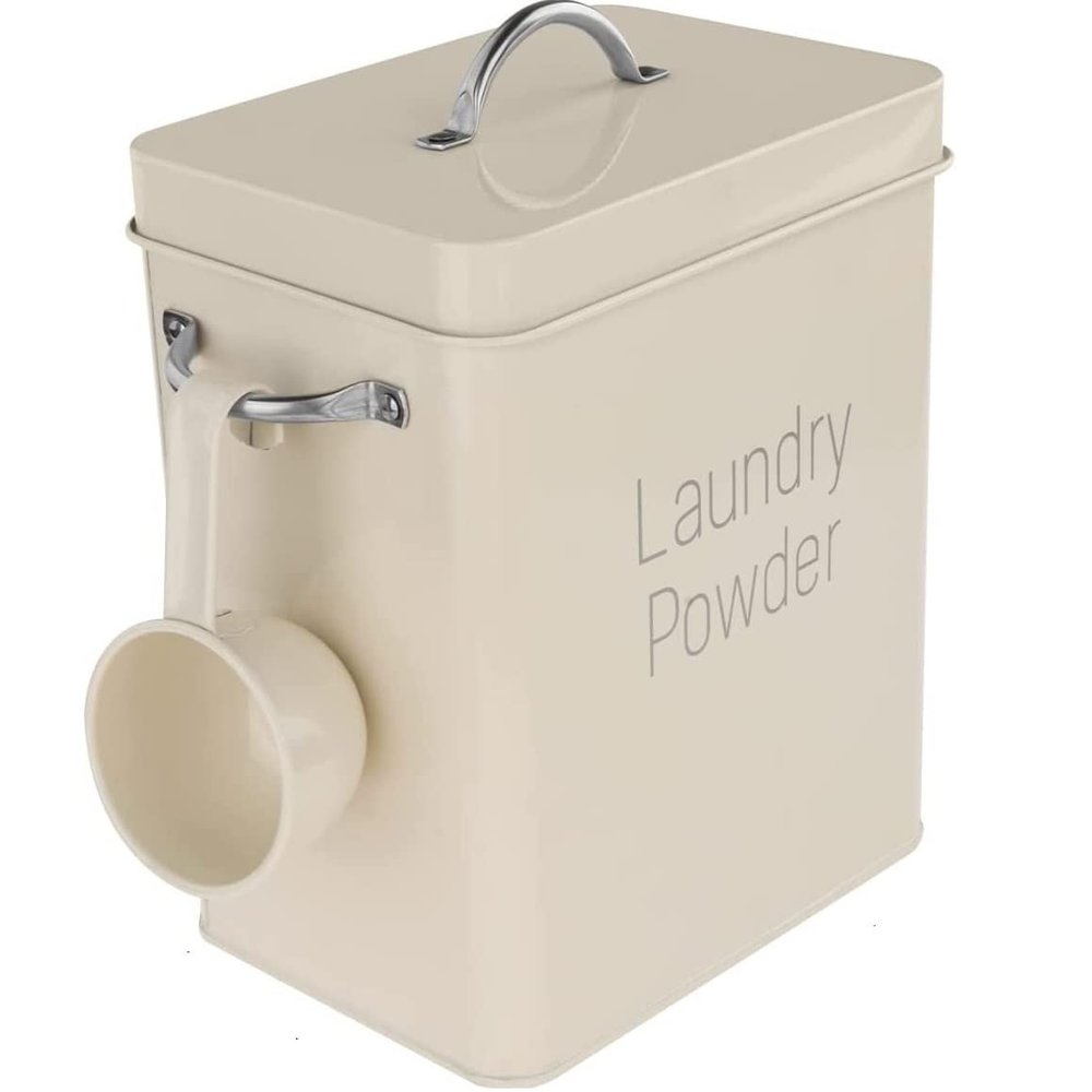 Revneey Detergent Box, 4L Washing Powder Storage, Airtight Steel Container with Dosing Spoon, Versatile Food Grade Storage for Powder, Rice, Pet Food
