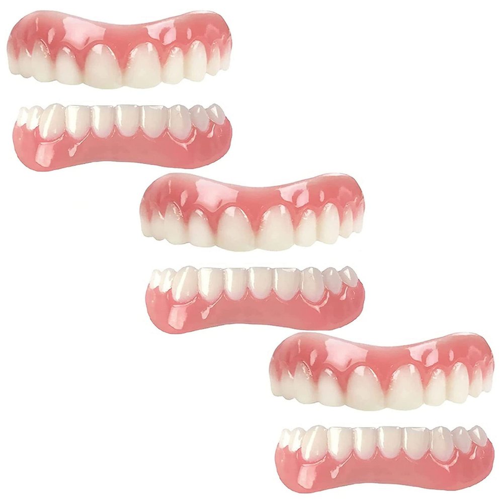 XZLZMD Silica Prosthesis Teeth Veneer Dentures for Perfect Smile Lnstant Repair of Cracked or Missing Dental Dental Prosthesis Top Bottom Dentures,3 pairs