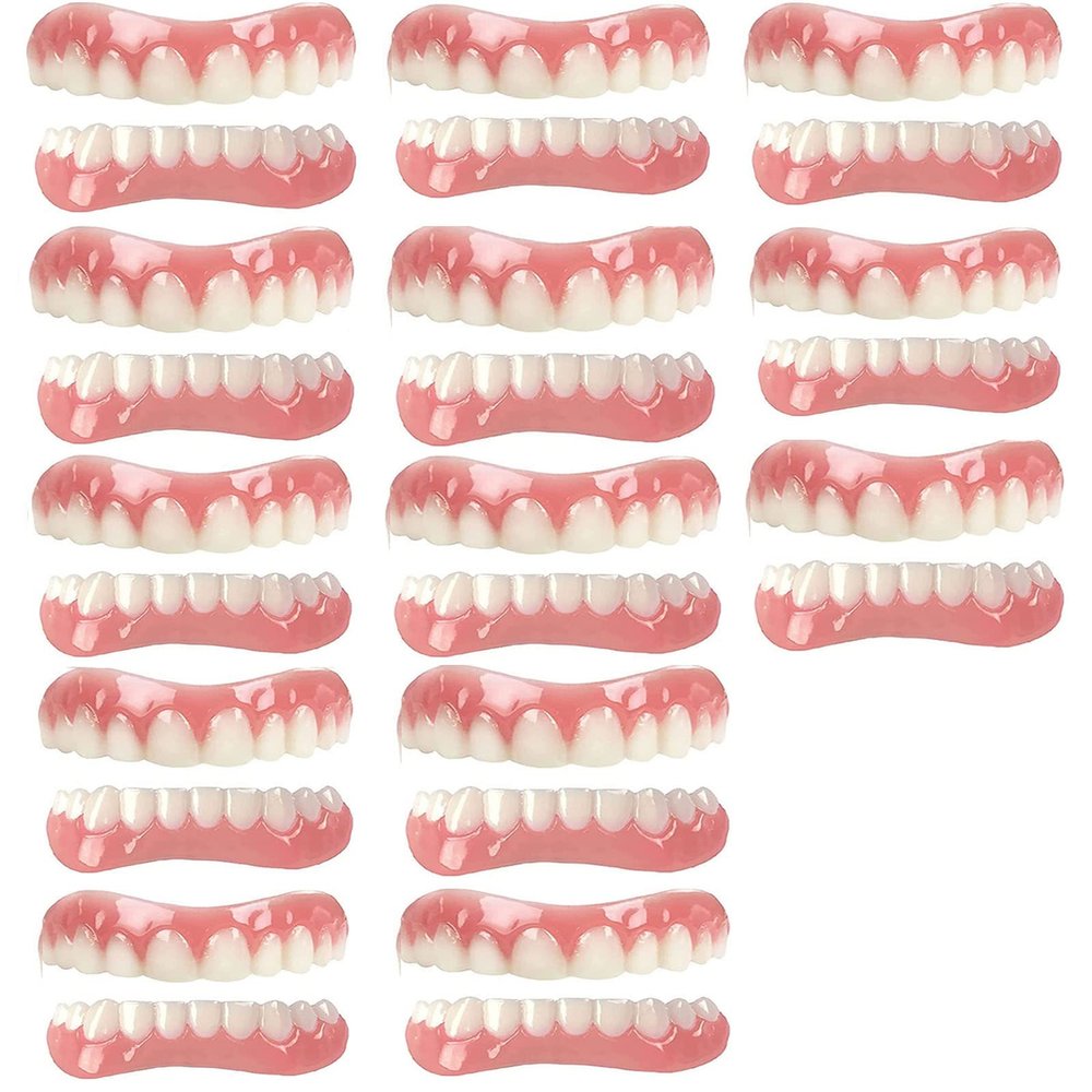 XZLZMD Silica Prosthesis Teeth Veneer Dentures for Perfect Smile Lnstant Repair of Cracked or Missing Dental Dental Prosthesis Top Bottom Dentures,13 pairs