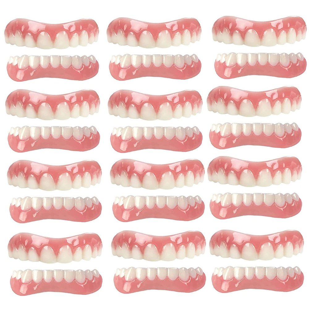 XZLZMD Silica Prosthesis Teeth Veneer Dentures for Perfect Smile Lnstant Repair of Cracked or Missing Dental Dental Prosthesis Top Bottom Dentures,12 pairs