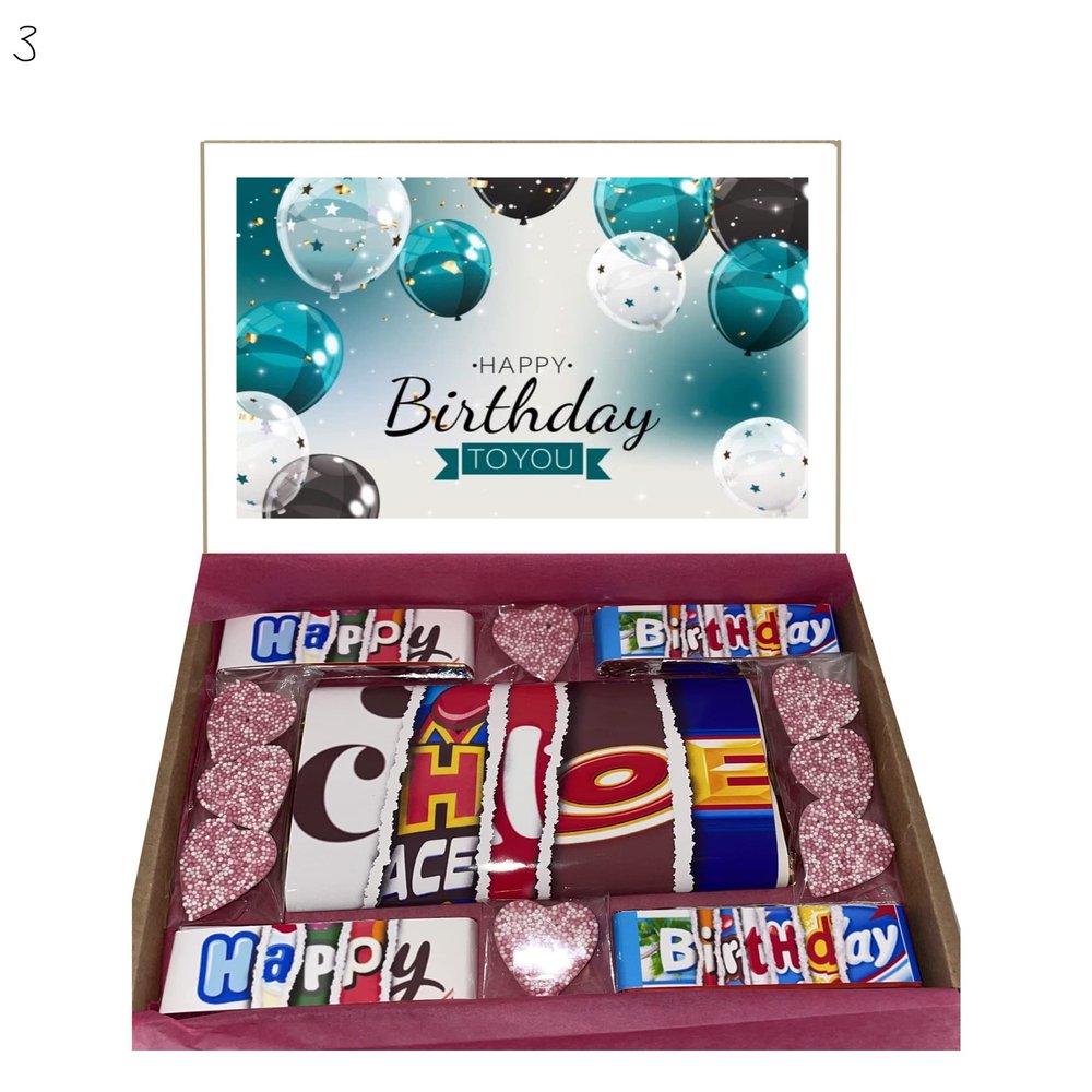 Personalised Birthday chocolate box with your name and sticker 3