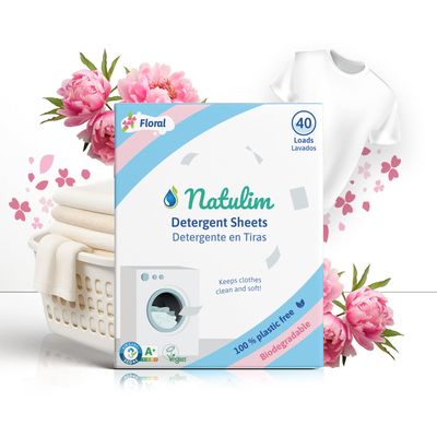 Natulim Laundry Detergent Strips  40 Loads  Eco-Friendly & Biodegradable Laundry Sheets  Hypoallergenic, Zero Waste, Plastic-Free  Floral Scent Natural Detergent Sheets for Sensitive Skin