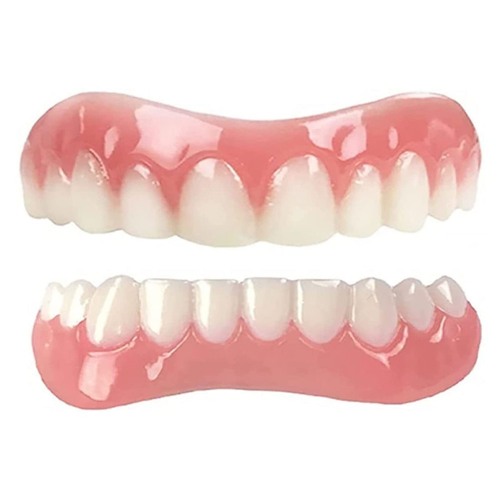 XZLZMD Silica Dentures Top Bottom Dental Prostheses Men And Women Lnstant repair of Cracked or Missing Dental Cosmetic Natural Color Lnstant Veneers,1 pair