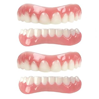 XZLZMD Silica Prosthesis Teeth Veneer Dentures for Perfect Smile Lnstant Repair of Cracked or Missing Dental Dental Prosthesis Top Bottom Dentures,2 pairs