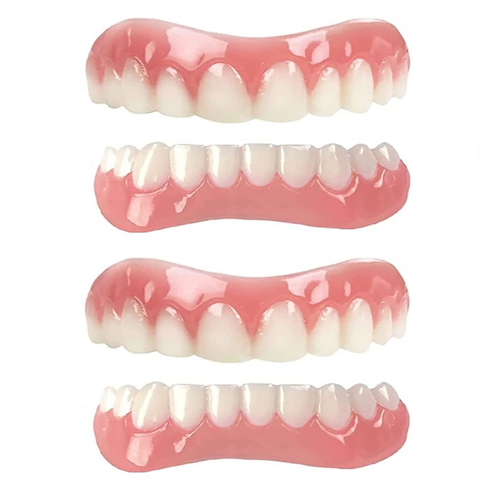 XZLZMD Silica Prosthesis Teeth Veneer Dentures for Perfect Smile Lnstant Repair of Cracked or Missing Dental Dental Prosthesis Top Bottom Dentures,2 pairs