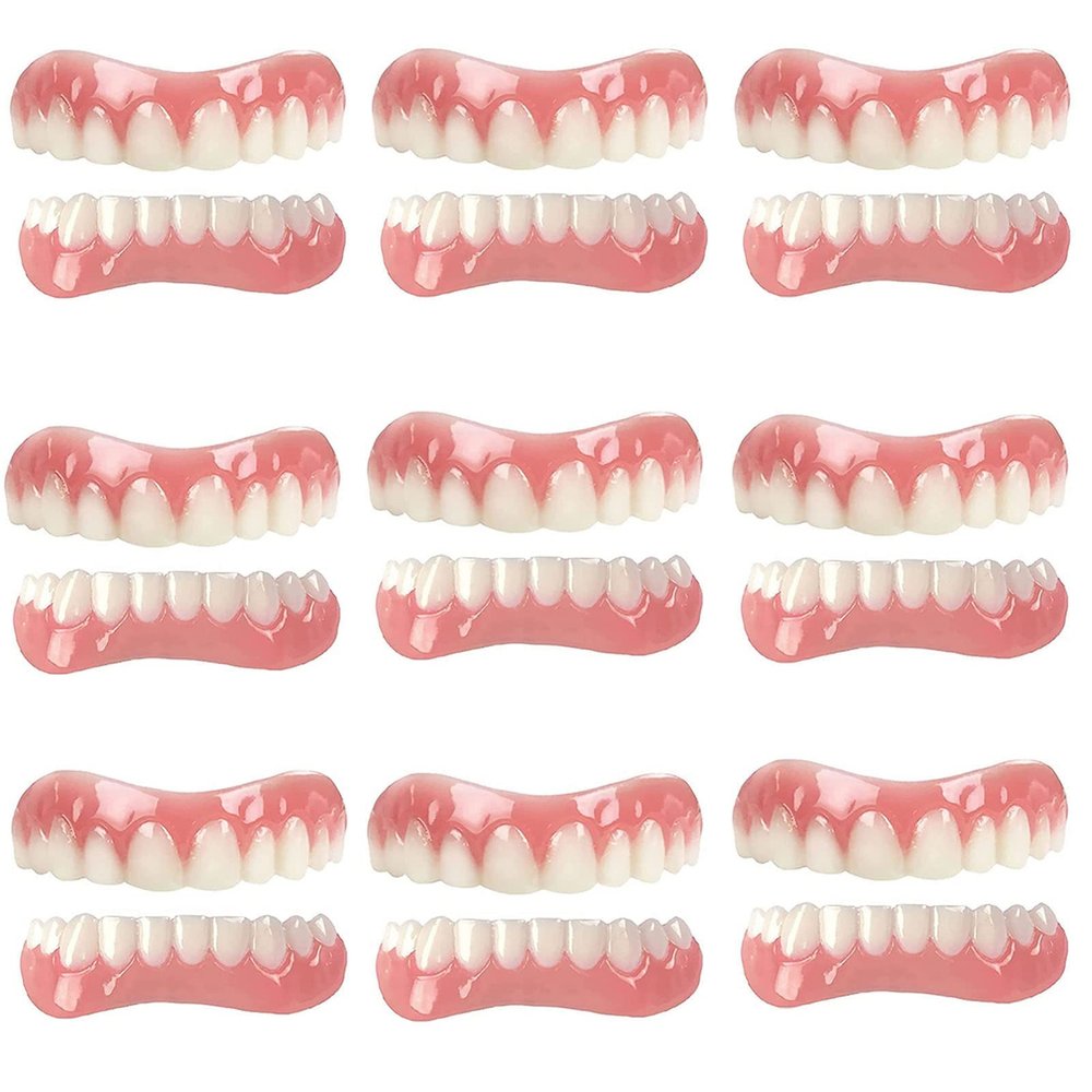 XZLZMD Silica Prosthesis Teeth Top Bottom Dentures Lnstant repair of Cracked or Missing Dental Cosmetic Natural Color Lnstant Veneers Reusable,9 pairs