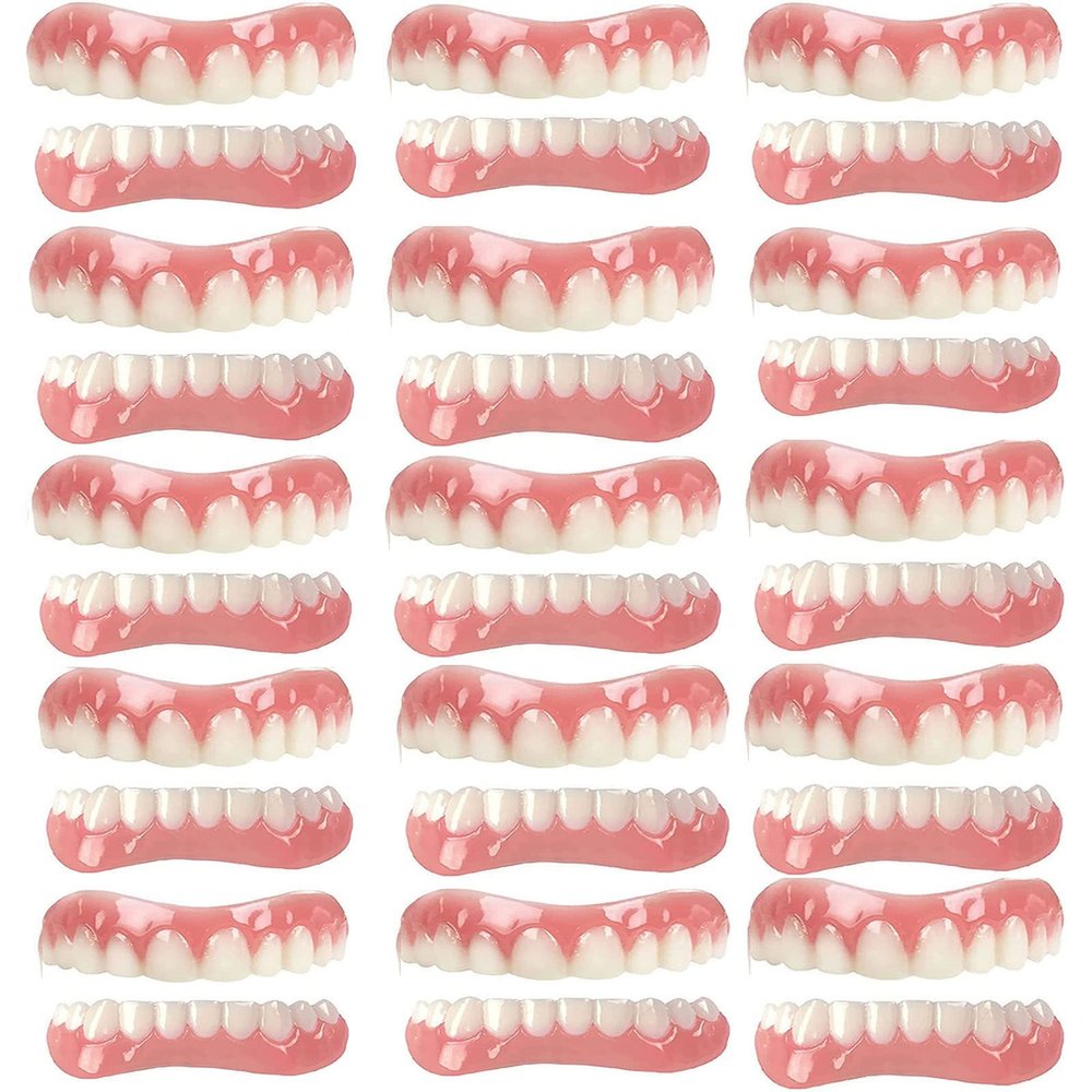 XZLZMD Silica Prosthesis Teeth Top Bottom Dentures Cosmetic Natural Color Lnstant Veneers Reusable Lnstant repair of Cracked or Missing Dental,15 pairs