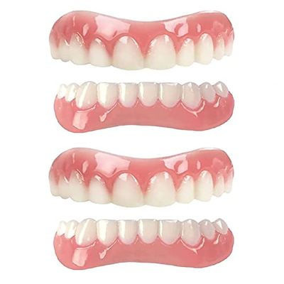 Silica Prosthesis Teeth Reusable Lnstant Repair of Cracked or Missing Dental Dental Care Veneers Top Bottom Dentures for Perfect Smile,2 Pair