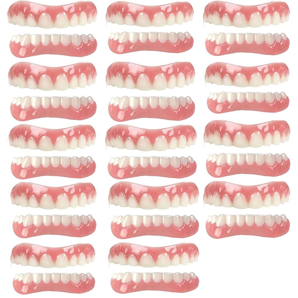 XZLZMD Silica Prosthesis Teeth Dental Care Veneers Top Bottom Dentures Reusable Lnstant repair of Cracked or Missing Dental for Perfect Smile Unisex,14 pair