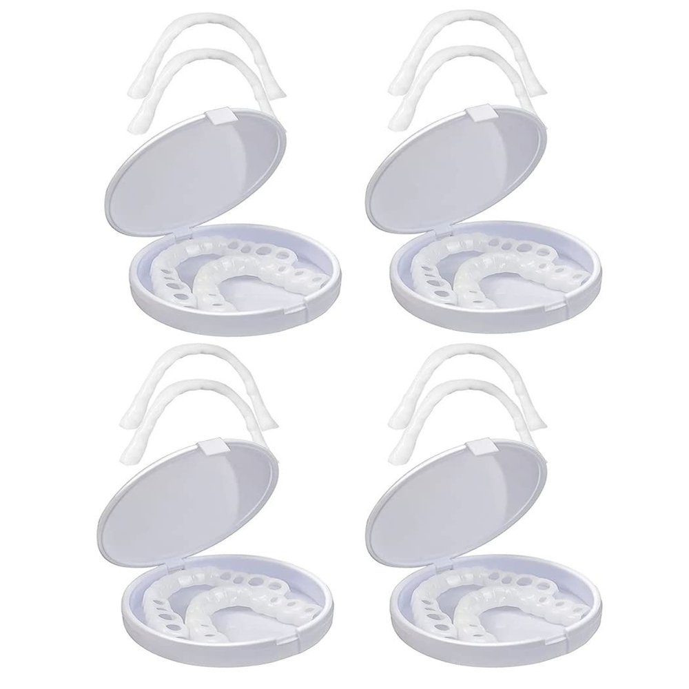 XZLZMD Silica Prosthesis Top and Bottom Tooth Dentures Reusable Care Veneers Cosmetic Natural Color Lnstant repair of Cracked or Missing Dental for Perfect Smile,4 pair