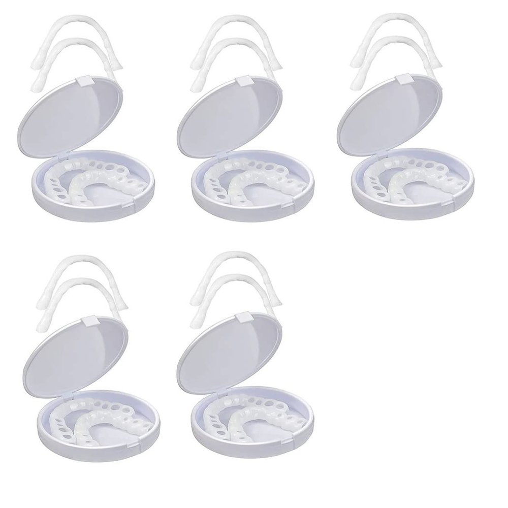 XZLZMD Silica Dentures Lnstant repair of Cracked or Missing Dental Dental Temporary False Teeth Top and Bottom Tooth Cover Alternative Dentures,5 pair