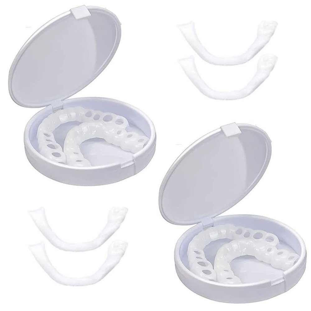 XZLZMD Silica Dentures Lnstant repair of Cracked or Missing Dental Dental Temporary False Teeth Top and Bottom Tooth Cover Alternative Dentures,2 pair