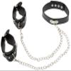 Ouch! Bonded Leather Collar with Hand Cuffs - with Adjustable Straps and Chain view 1