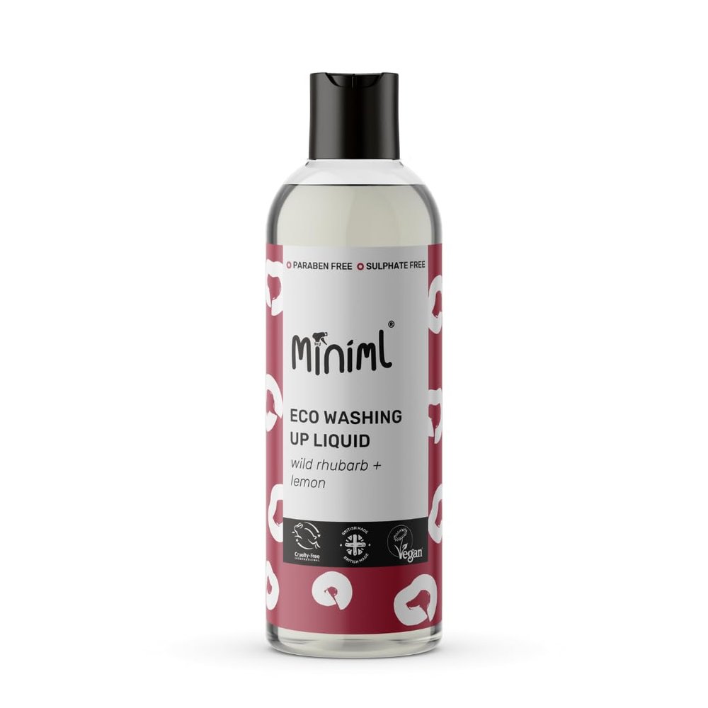 Miniml Eco Washing Up Liquid 500ml - Rhubarb Scented Non Bio & Skin Sensitive Friendly Dish Wash Cleaner that's Plant Based Vegan & Cruelty Free - Natural Cleaning Products (50 Washes)