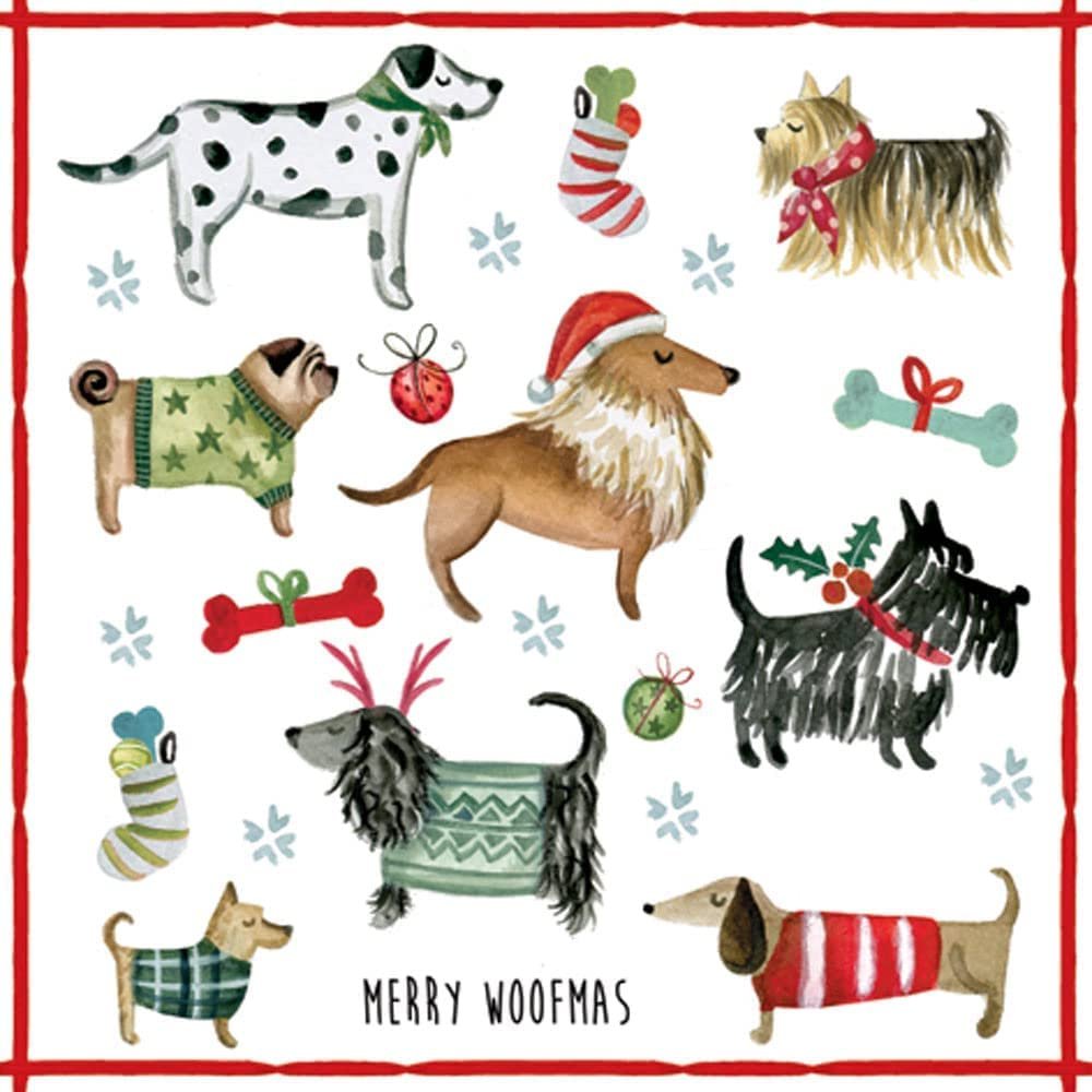 Anniversary House Tiflair Luxury Christmas Napkins - 3-Ply Paper Lunch Napkins with Christmas Dogs Design - Thick, Strong, Festive Disposable Serviettes for Festive Table Dcor - 20 Pack