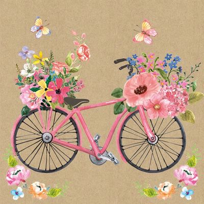 20 Napkins Bicycle Full of Flowers Decorated Vintage Beige Flowers Floral Spring Summer Table Decoration 33 x 33 cm