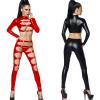 20 Colors Hollow Out Women Glitter Clubwear Long Sleeve Open Chest Top Slim Leggings Sexy Stripper Nightclub Pole Dancing Wear,Silver,XL view 2