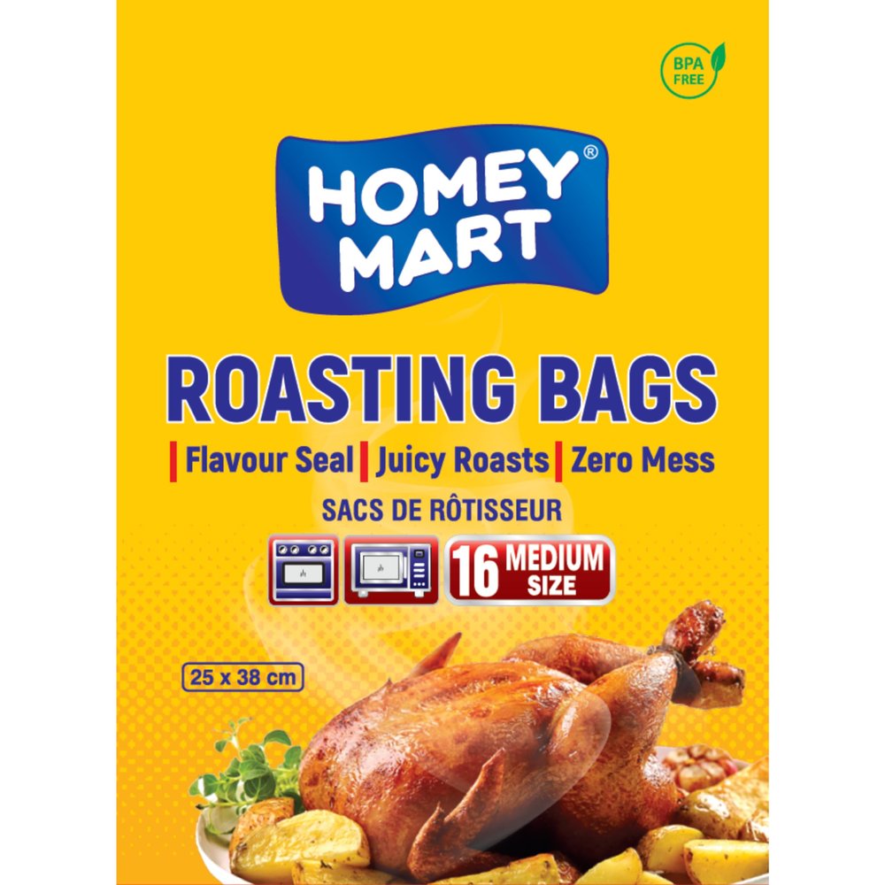 16 x Roasting Bags Flavour Seal Cooking Bags for Ovens and Microwaves Perfect for Roasting Chicken Fish Meat Turkey and Vegetables  Medium Oven Bags