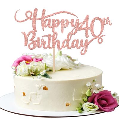 Rsstarxi 1 Pack Happy 40th Birthday Cake Topper Rose Gold Glitter Number 40 Forty Years Old Birthday Cake Pick Decoration For 40th Birthday Celebrating Anniversary Party Supplies.