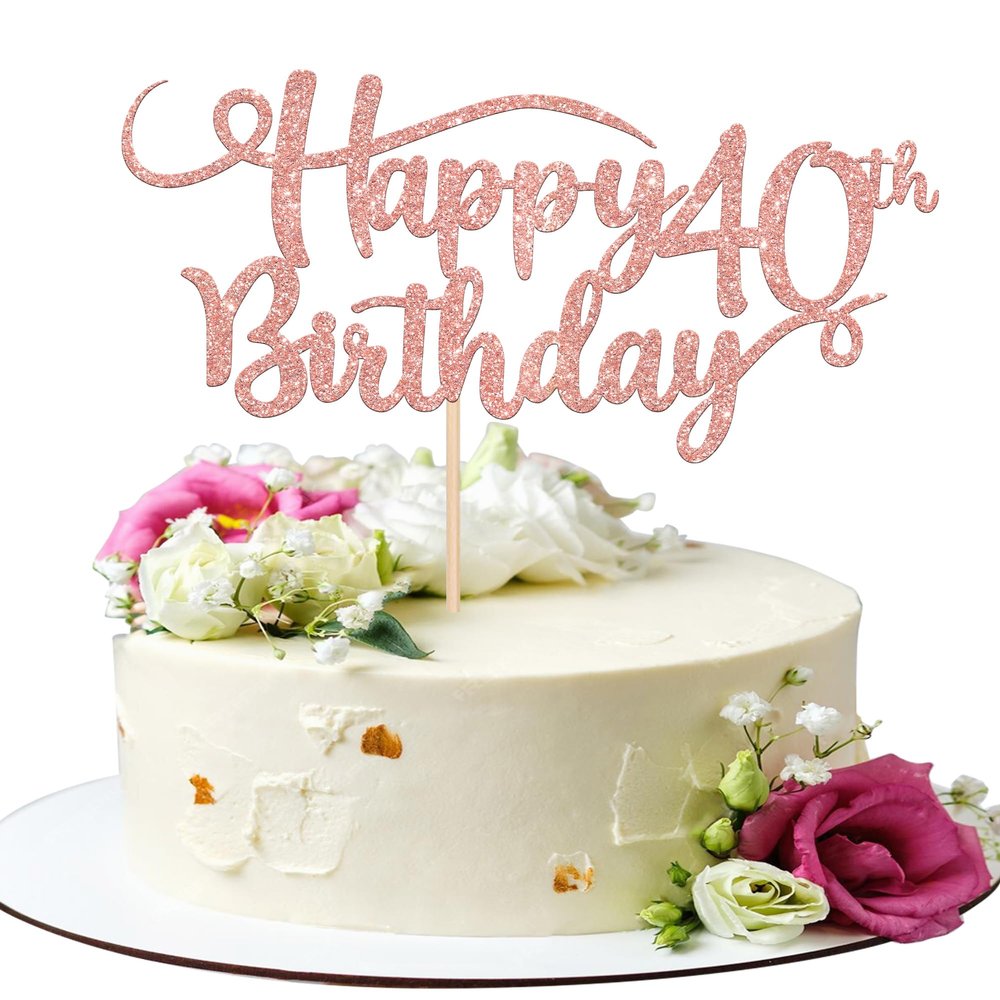Rsstarxi 1 Pack Happy 40th Birthday Cake Topper Rose Gold Glitter Number 40 Forty Years Old Birthday Cake Pick Decoration For 40th Birthday Celebrating Anniversary Party Supplies.
