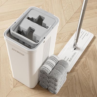 JOYMOOP Mop and Bucket with Wringer Set, Flat Squeeze Mop Flat Head Mop, Dust Mops for Wall Cleaner with Long Handle, Wet and Dry Use Microfiber Mops for Household Cleaning