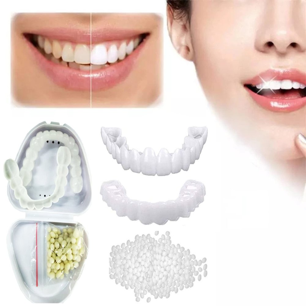 1 Pairs Instant Veneers Dentures False Teeth Veneers Snap in Teeth Top and Bottom Whitening Fake Teeth Smile Snap on Veneers Fake Teeth Smile Veneers Temporary Cosmetic Teeth for Men & Women