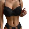UIVHLW Chemises & Negligees Chest Pad Transparent Lace Mesh Women's Underwear Black view 3