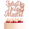 Aeryourtar Feliz Dia De la Madre Cake Topper, Spanish Best Mom Ever/Feliz Cumpleanos Mama Cake Decorations for Celebrating Happy Mother's Day Party Supplies, Rose Gold Glitter view 1