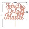 Aeryourtar Feliz Dia De la Madre Cake Topper, Spanish Best Mom Ever/Feliz Cumpleanos Mama Cake Decorations for Celebrating Happy Mother's Day Party Supplies, Rose Gold Glitter view 2