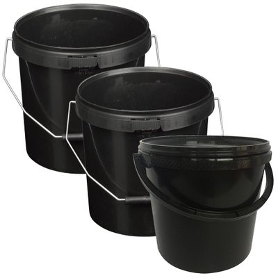 10 Litre & 25 Litre BLACK Plastic Bucket with Metal & Plastic Handles, Hard Wearing Bucket With Lids (1, 10L)
