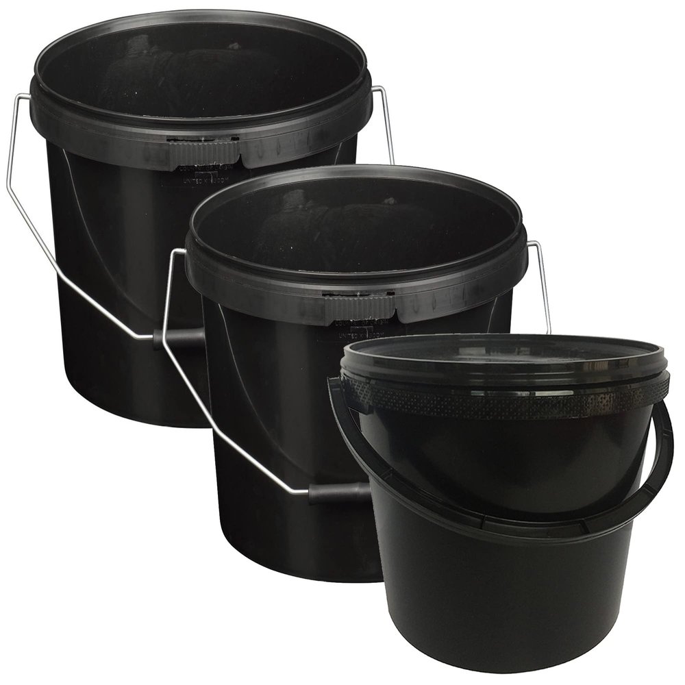 10 Litre & 25 Litre BLACK Plastic Bucket with Metal & Plastic Handles, Hard Wearing Bucket With Lids (25, 10L)